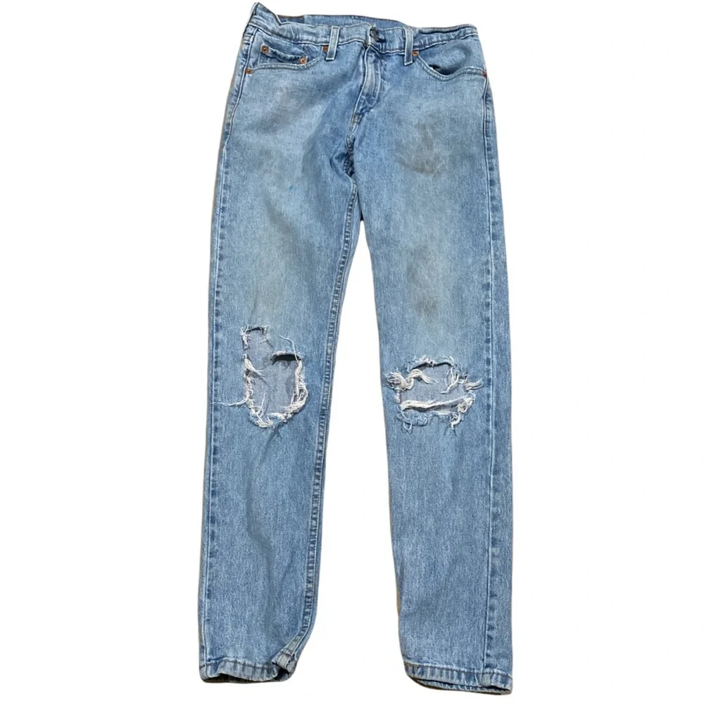 Levi's 512 Slim Fit Distressed Tapered Light Wash Jeans - Picture 3 of 16